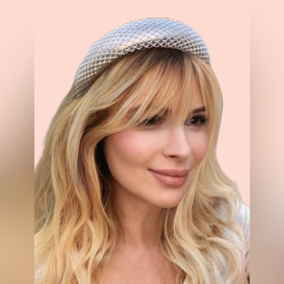 Padded 1.5” Headband with Rhinestone-Adorned Mesh Overlay/Silver Base Handmade - Picture 4 of 10